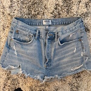 Agolde Women's Frayed Hem Jean Shorts - Light Blue